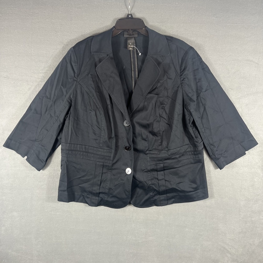 Lane Bryant Women's Plus Size 22 Black 3/4 Sleeve Button Blazer Jacket Coat